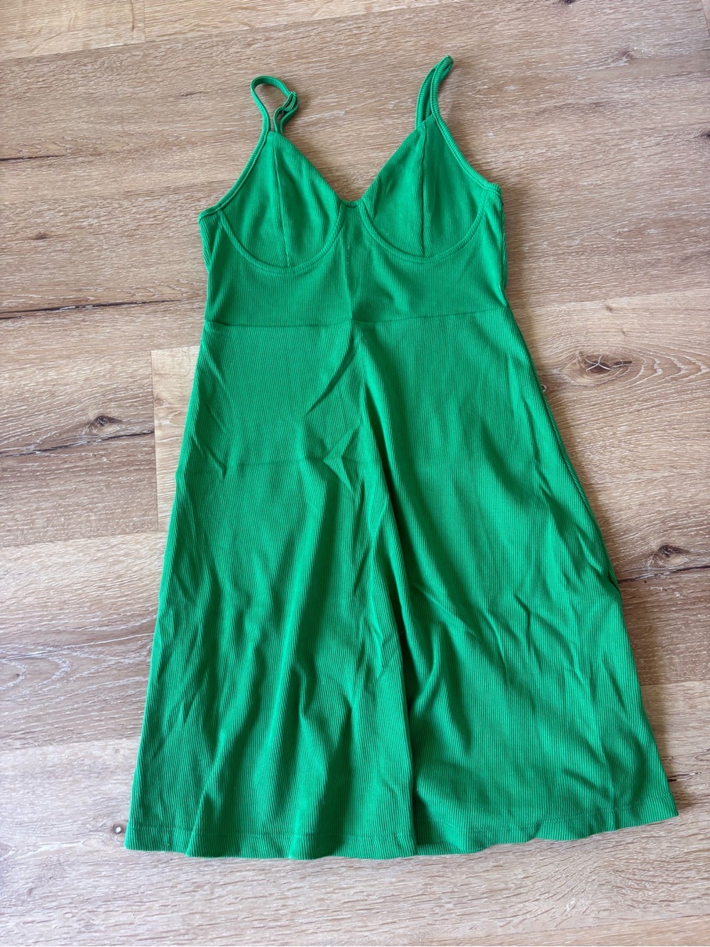 Ribbed Green Spaghetti-Strap Dress